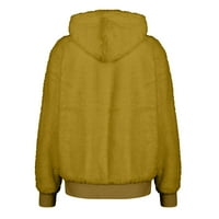 Tking модна жена жилетка ежедневна качулка заек с цип проби плътни дълги ръкави плюшени палто Кардиган пуловери за жени жълти l