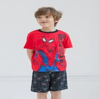 Тениска на Marvel Avengers Spiderman Big Boys и френски шорти за тери комплект червено-черно 8