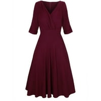 Миаилима Плюс размер рокли дамски летни чист цвят в Яка темперамент тънък средата дължина рокля с голяма люлка