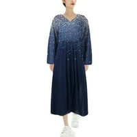 Bicoasu жени дами модна v-образна френска рокля вечерна рокля шифон нередовна рокля тъмно синьо xl