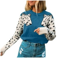 Levmjia женски пуловери модерен печат пачуърк за дълъг ръкав пуловер пуловер