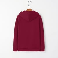Женски разхлабен ръкав небрежен пуловер качулка риза с цип с дълъг женски палто суичър с теглене червено l