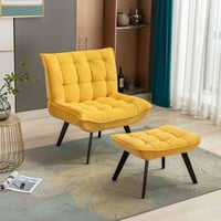 Модерен мек кадифено тъкан материал Голяма ширина акцент стол за свободно време стол фотьойл телевизионен стол Спалня Стол с османски черни крака за вътрешен дом и хол, жълто