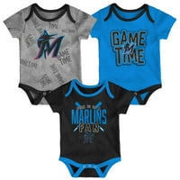 Новородено и бебе Маями Марлинс Черно синьо осеяно сиво време време за три части боди костюм