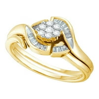 14kt жълто злато кръгло диамантен клъстер булчински сватбен пръстен лента cttw
