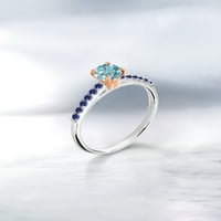 Gem Stone King 1. Ct Blue Zircon Blue създаде сапфир 10k бяло златен пръстен с розово злато