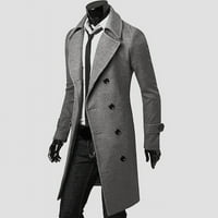 Есен есен зимен качулка суичър палто качулки за дъжд за мъже, тънки стилни окопи двойни гърди дълги върхове сиво 3x