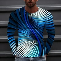 Мъжки 3D ризи за цифрови печат тънък прилягане на дълъг ръкав Кръгла шия топ блуза Небрежно ежедневно трайно високоефективна пуловер тениски бял m