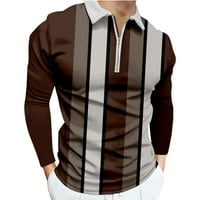 Мъжки голф ризи с дълъг ръкав Небрежен 3D печат с яка пуловер с цип Zipper Zipper Blouse за атлетична Buisness Atchire Coffee XL