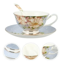 Комплект елегантна керамична чаша за домашно кафе Чаша за мляко с лъжица чинийка