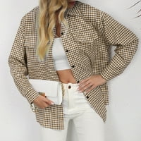 Женски проверка отпечатък тънък копче за реплика Pocket Blazer Blazer върхове блуза палто модерен тънък монтиран топъл уютен жилетка върхове пуловер палто