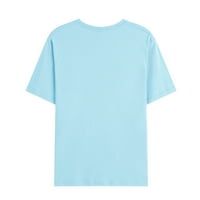 Памучен ежедневна риза за мъже Атлетична форма с къс ръкав сладък динозавър отпечатан кръгла шия тениска за свободното време спорт пешеходно улично облекло светло синьо l