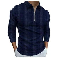Мъжки случайни върхове с цип от риза отхвърлете яка блуза ивица отпечатана блуза поло риза мода официална риза с дълги ръкави