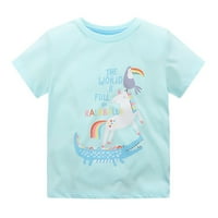 Тениски за момичета за деца деца шорти тениски модни анимационни филми за печат на еднорог Крокодил бебешки памучни тениски, 12M-8T