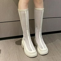 Hvyesh Knee High Boots for Women Gogo Boots 70 -те ботуши, кожени квадратни пръсти на коляното коляно с високо платформа ботуши, модни дълги кокетни високи гого ботуши за есен