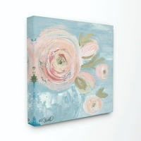 Ступел Начало декор колекция розови цветя на син импресионист живопис платно стена изкуство