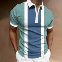 iopqo поло ризи за мъже Мъжки пролет и лятна модна ревера цип с къс ръкав отпечатана тениска за риза topmens тениска мъжки ризи сини xl