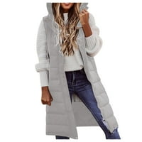 LiSeTool Зимни палта за жени Дамски дълъг зимен палто жилетка с качулка без ръкави топло сластно палто с джобове ватирана жилетка с яке ватирано яке палто на копкова за