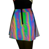 Поли за жени Жени свети Rainbow Hop Print Zipper Up Miniskirt Evening Dance Party Пола женски поли на черни L