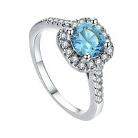 Xiuh White Stone Ring, ръчно изрязан разрез, сватбени годежни бижута Подарък Модни пръстени Светло синьо 9