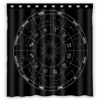 Зодиакален кръг с астрология пее на черната завеса за душ и куки за домашен декор