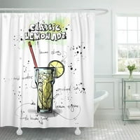 Артистичен черен коктейл лимонада скица колекция рисунка бар напитки декор за баня баня за душ завеса