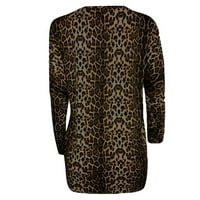 Дълъг ръкав ризи Плюс размер върхове за жени удобен Флоу Скрий корема дълга риза туника върховете да се носят с гамаши в-врата леопард рокля Кафяв л