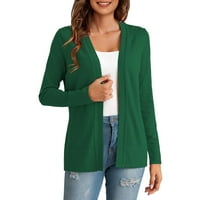 IOPQO Дамски оглавява женския твърд цвят дълъг ръкав без копче за небрежен плетен пуловер Кардиган за жени дълги жилетки за жени Зелени XL