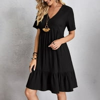 drpgunly рокли за жени ежедневни модни солидни цветове v шия къса ръкав рокля летни рокли скрин черен s