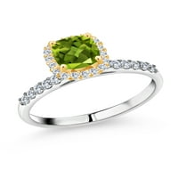 Gem Stone King 1. Ct Green Peridot G-H Lab Grown Diamond 10K бял златен пръстен с жълто злато Prongs