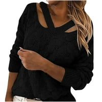 Пуловерни ризи за жени, секси небрежни издълбани цветни линии на женската линия с дължина пуловер с дълъг ръкав с дълъг ръкав с дълъг ръкав блуза фланелка para mujer