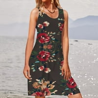 Слънчеви рокли жени летни ежедневни бохо флорални рокли хлабави U Neck Sundress Fashion Knee Letwels Leetleess Ressing