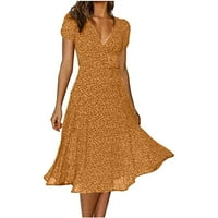Жените Спагети каишка рокля Къси ръкави цепка Макси рокля