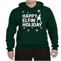 Wild Bobby, Happy Elfin Holiday Ugly Horly Christmas Sweater Unise Graphic Hoodie Sweatshirt, Forest Green, Small