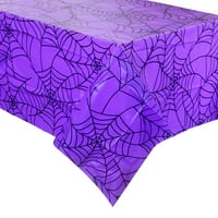 Хелоуин лилаво и черно уеб пластмасова покривка за маса, покривка за маса, 84 л 54 с