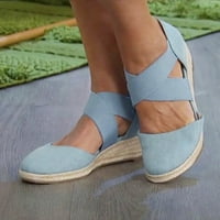 Дамски клинови сандали ежедневно плюс размер конопено въже Дамски сандали син размер 7.5