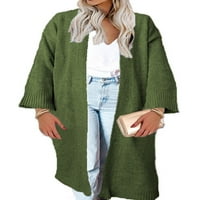 Avamo Ladies Cardigan пуловер плътно цвят дълъг плетач v Вратно изходни дрехи Уютно яке Меко отворено предно палто зелено s