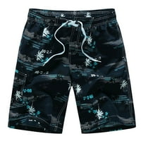 Мъжки хавайски плажни къси панталони тънки прилепнали талия на талията ежедневни летни къси панталони с джобни сини размер xxxxxxl
