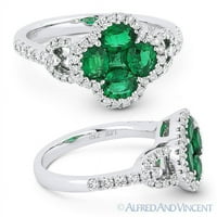1.35ct Emerald Cluster & Diamond Pave Dight-Hand Flower Ring в 18K бяло злато
