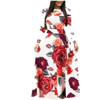 рокли за жени рокли за жени с дълъг ръкав флорални бохо принт дълги ежедневни червени 5хл