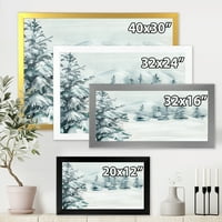 Дизайнарт 'Снежни Борови Дървета В Планината' Традиционна Рамка Арт Принт
