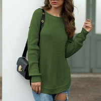 Пуловери за жени за жени, моден темперамент на жените небрежен подгъв с висок процеп кръг на врата с дълъг ръкав с дълъг ръкав