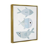 Ступел индустрии различни шарени водни риби дизайн графично изкуство металик злато плаваща рамка платно печат стена изкуство, дизайн от Ким Алън