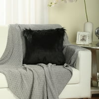 Nanshing Merino Style Super Soft & Fluffy Fau Fur Decorative Throw Powlow Cover, калъф за възглавница за домашна всекидневна, черен, пакет, 18 18