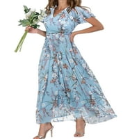 Paille Ladies Summer Beach Sundress Floral Print Maxi рокли с къс ръкав дълга рокля секси парти езеро синьо l
