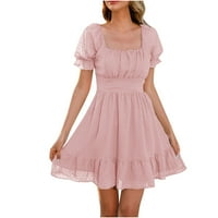 Макси рокля за жени мини V-образно деколте с късо ръкав твърд розов XL