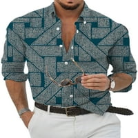 Колиша мъжки редовно прилепнали върхове блуза ежедневни тениски за шия на ревера с дълги ръкави с дълги ръкави надолу по геометрична риза за печат