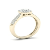 1 3кт ТДВ диамант 10к жълто злато възглавница форма ореол годежен пръстен