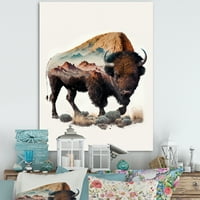 Дизайнарт двойна експозиция на бизон с Невада пейзаж и платно стена изкуство