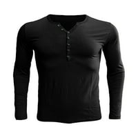 Niuer Mens Henley ризи бутон с дълъг ръкав с твърд цвят риза тънък прилягане основен пуловер блуза